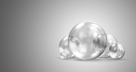 Group of Glass Spheres on gradient background. 3D Rendering