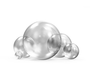 Group of Glass Spheres on white background. 3D Rendering