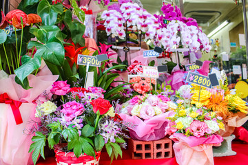 Various of colorful flower in banquet for sell in Japan Country