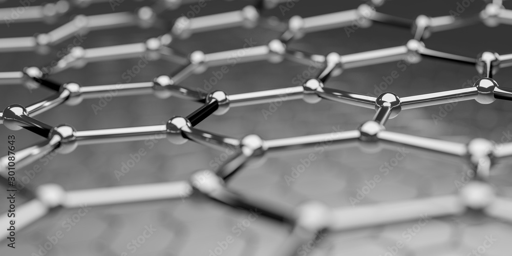 Poster graphene molecular nano technology structure on a background - 3d rendering