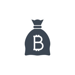 Money Bag with Bitcoin related vector glyph icon.