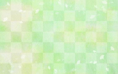 市松模様とグリーンの和紙の背景（アブストラクト）