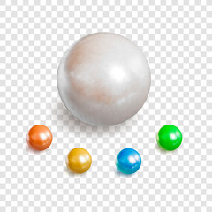 Vector Collection of Realistic Shiny Pearls Isolated on Transparent Background, Spheres, 3D Balls.