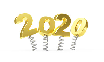Golden 2020 New Year Symbol on Metal Helix on white background