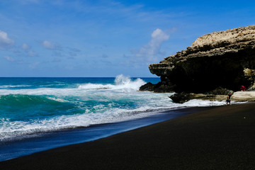 Fototapeta na wymiar black sand beach at ajuy fuerteventura, Canaries, Spain