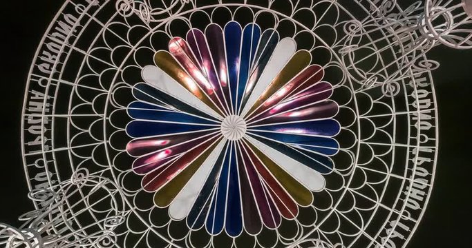 Abstract background with rotation, spinning, torsion and Looking up into ceiling in metal arch