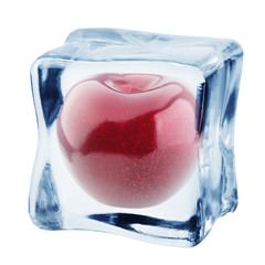 cherry in ice cube, isolated on white background, clipping path, full depth of field