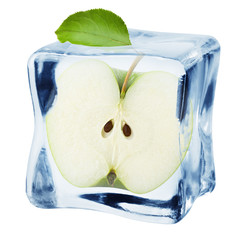 apple in ice cube, isolated on white background, clipping path, full depth of field