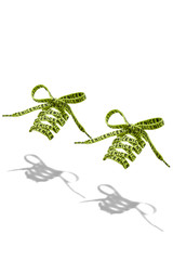 The photo of light green shoelaces with light green tips and lettering 