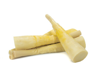 Boiled bamboo shoots isolated on white background.Food processing from plants or vegetables
