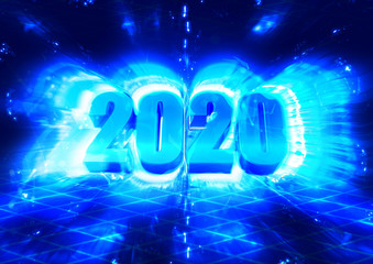 青く光り輝く抽象的な2020の数字