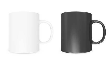 Black and White Cup Mockup Design isolated on white background. 3D Rendering