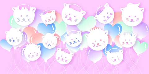 Obraz premium Cute cats background in paper cut style 