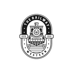 The railway logo design with train icon. Locomotive vintage logo design.
