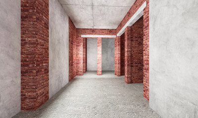 Empty Corridor Interior Under Construction Concept.