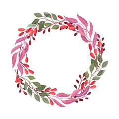 Wreath Ornamental Composition With Berries and Green Branches Vector Element
