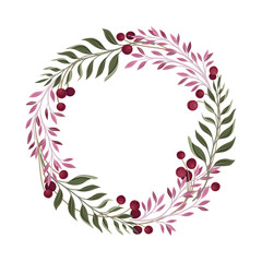 Obraz premium Gathered in Wreath Branches and Berries Vector Decoration