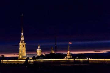 Fototapeta na wymiar Night view of Peter and Paul fortress in St. Petersburg, Russia