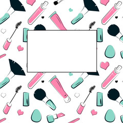 Hand drawn doodle illustration of makeup brushes. Abstract design.Female cosmetics sketch isolated  beauty tools. Concept for beauty salon, cosmetics label, cosmetology procedures, visage , makeup.