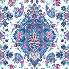 Indian colorful rug paisley ornament pattern design.