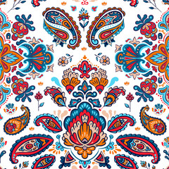 Indian colorful rug paisley ornament pattern design