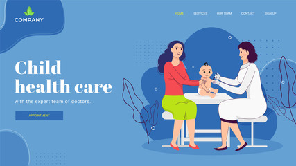 Pediatrician doctor doing injection to child with mother for Child Healthcare concept. Web banner or landing page design.