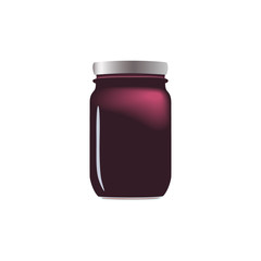 Purple jam jar glass isolated on white background. Mock up of vector jelly jar glass good for presentation of marmelade jar.