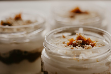 Pumpkin  magnolia dessert. Delicious magnolia dessert in glass bowl. close up