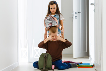 Unhappy Pre teen girl in school