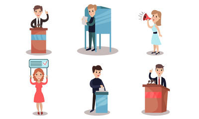 Political Campaign, People Making Choices. Honest Democratic Elections Vector Illustration Set Isolated On White Background