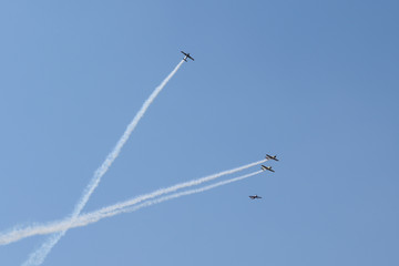 Yak-52 formation at Bucharest, Romania, September 15th 2018 - Crangasi Air Show