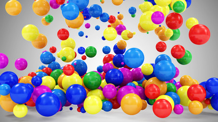 Heap of Colored Balls Falling on gradient background. 3D Rendering
