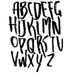 Hand drawn dry brush font. Modern brush lettering. Grunge style alphabet. Vector illustration.
