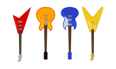 Set Of Colorful Guitars Of Different Shape Vector Illustration