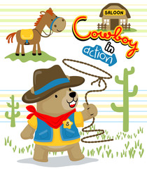 Bear cowboy cartoon with a funny horse