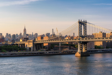 Fototapeta na wymiar New York City - beautiful view of Manhattan at sunset with Manhattan bridge, NY