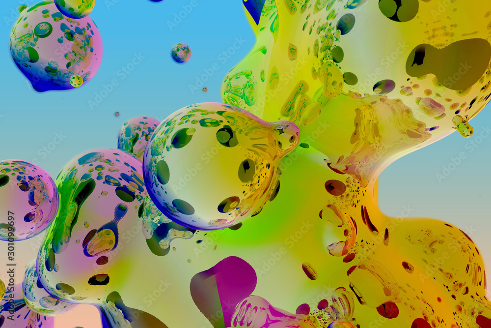 Aufkleber abstract texture of festive shiny and glossy soap like slime with gradient - soft focus 3d illustrat