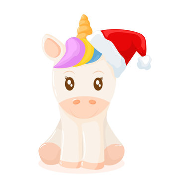 Little unicorn with christmas hat