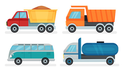 Set Of Urban And Industrial Transport Vector Illustrations
