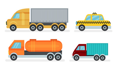 Set Of Different Urban And Industrial Transport Vector Illustrations
