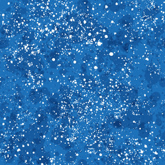Obraz na płótnie Canvas White ink spots and stains on a deep blue background seamless pattern.