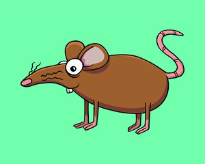 Brown rat or mouse staying on feet sideview and smiling. Vector Illustration isolated on flat background for kids book or for chinese new year of the rat. For children