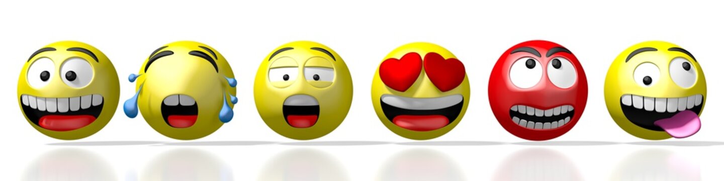 Emojis/ emoticons - different facial expressions - 3D rendering