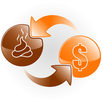 Cryptocurrency scam exchange icon. Shit coin to Dollar vector symbol.