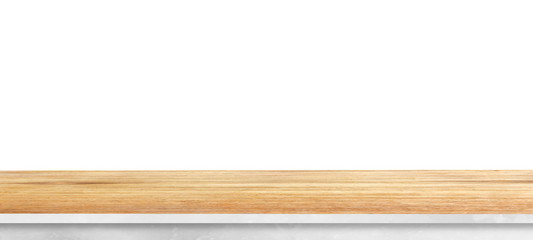 empty wooden table top isolated on white background, used for display or montage your products.with clipping path.