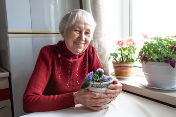 Portrait of smiling senior woman, looking at camera.