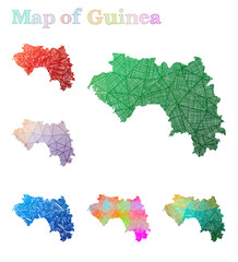 Hand-drawn map of Guinea. Colorful country shape. Sketchy Guinea maps collection. Vector illustration.