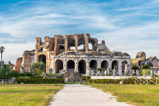 The ruins of the Roman amphitheater located in the Ancient Capua, Caserta, Southern Italy