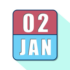 january 2nd. Day 2 of month,Simple calendar icon on white background. Planning. Time management. Set of calendar icons for web design. winter month, day of the year concept