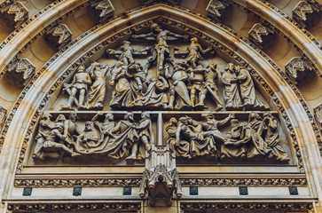 Gothic facade of St. Vitus Cathedral in Prague